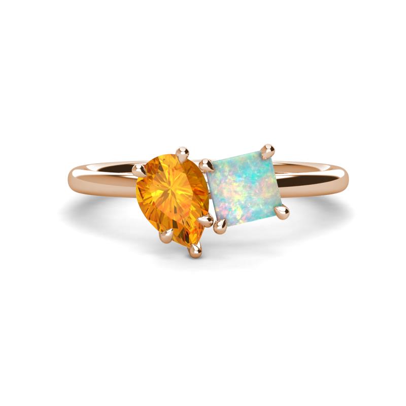Zoya Pear Shape Citrine & Princess Shape Lab Created Opal 2 Stone Duo Ring 