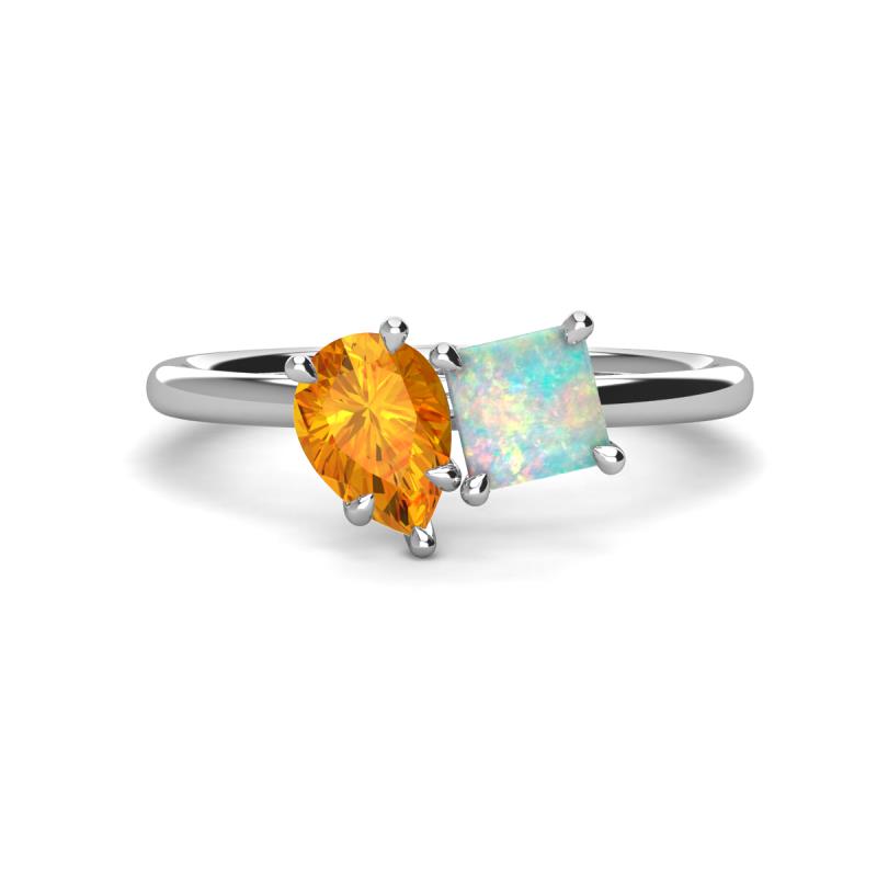 Zoya Pear Shape Citrine & Princess Shape Lab Created Opal 2 Stone Duo Ring 
