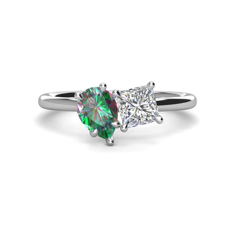 Zoya Pear Shape Lab Created Alexandrite & Princess Shape Certified Diamond 2 Stone Duo Ring 