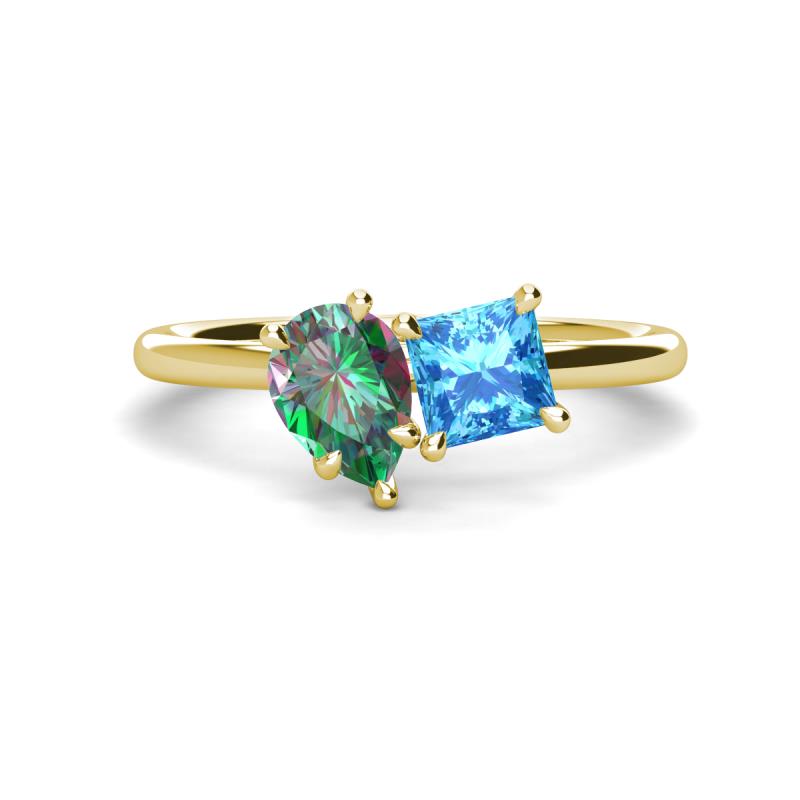 Zoya Pear Shape Lab Created Alexandrite & Princess Shape Blue Topaz 2 Stone Duo Ring 