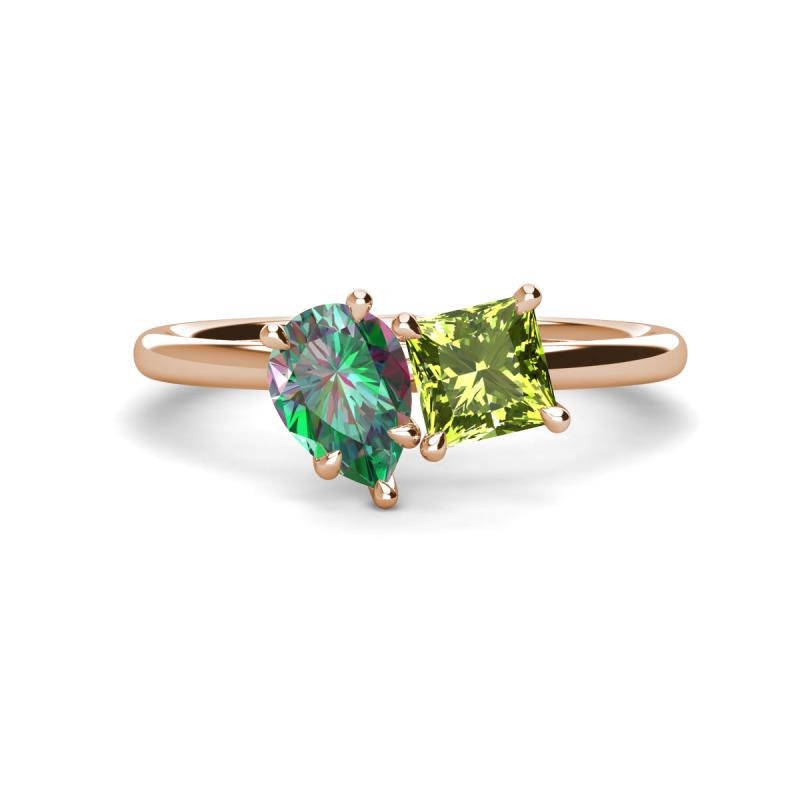 Zoya Pear Shape Lab Created Alexandrite & Princess Shape Peridot 2 Stone Duo Ring 