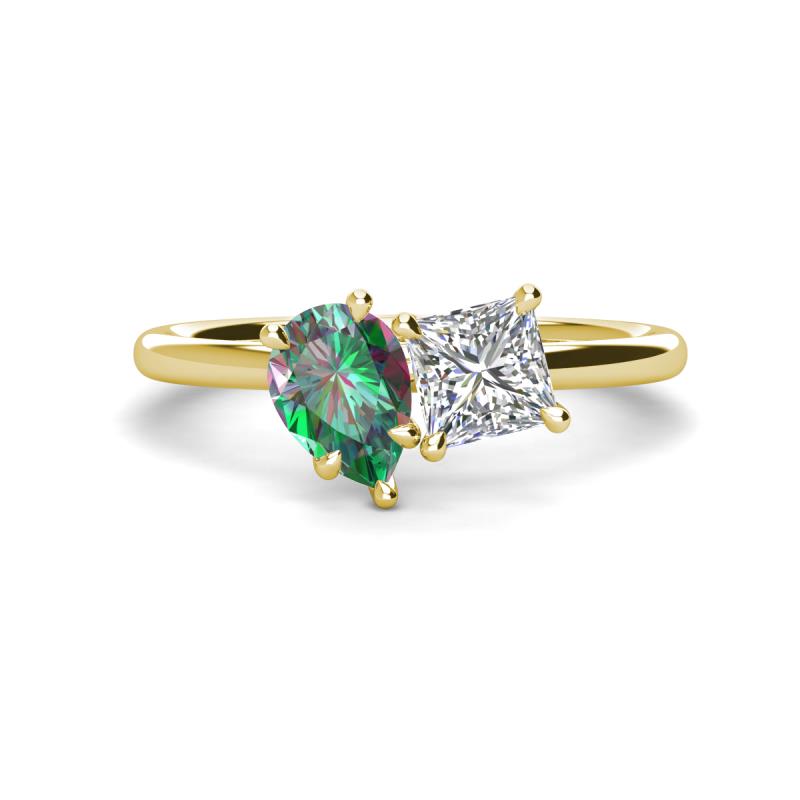 Zoya Pear Shape Lab Created Alexandrite & Princess Shape Forever Brilliant Moissanite 2 Stone Duo Ring 