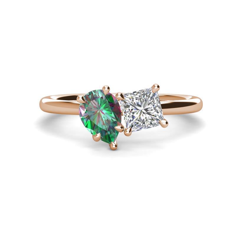 Zoya Pear Shape Lab Created Alexandrite & Princess Shape Forever Brilliant Moissanite 2 Stone Duo Ring 