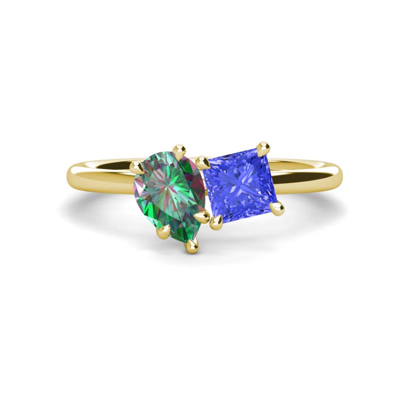 Zoya Pear Shape Lab Created Alexandrite & Princess Shape Tanzanite 2 Stone Duo Ring 