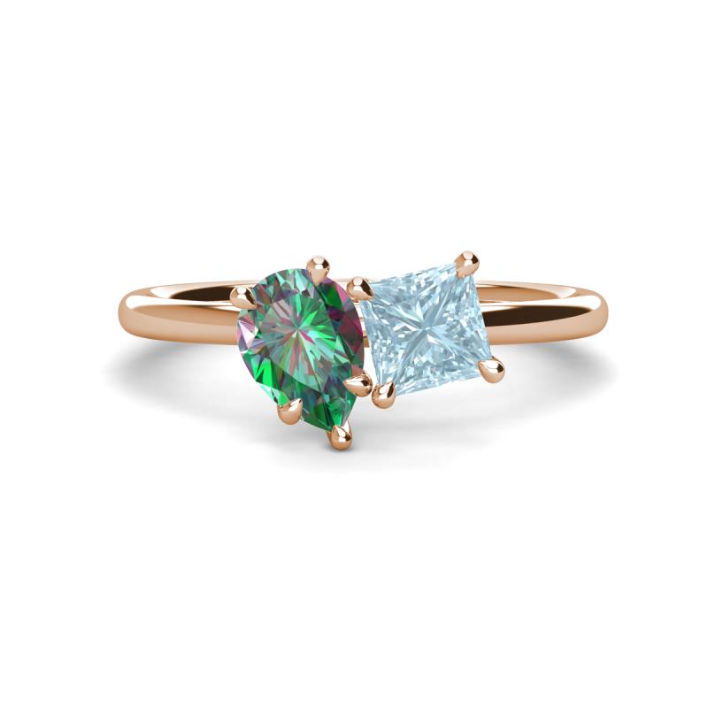 Zoya Pear Shape Lab Created Alexandrite & Princess Shape Aquamarine 2 Stone Duo Ring 