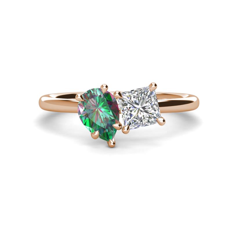 Zoya Pear Shape Lab Created Alexandrite & Princess Shape GIA Certified Diamond 2 Stone Duo Ring 