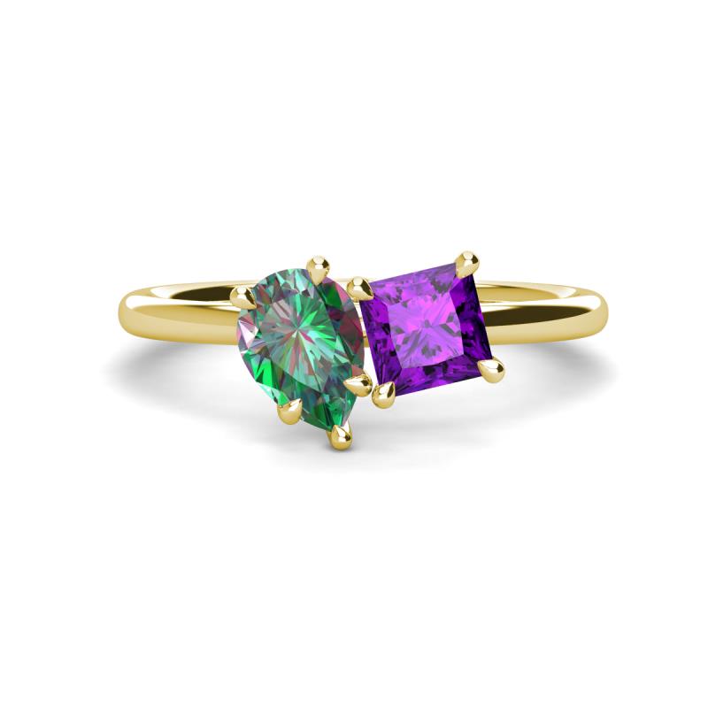 Zoya Pear Shape Lab Created Alexandrite & Princess Shape Amethyst 2 Stone Duo Ring 