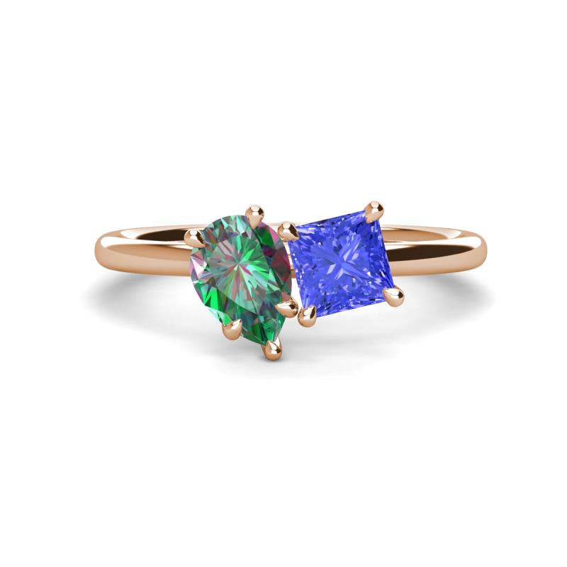 Zoya Pear Shape Lab Created Alexandrite & Princess Shape Tanzanite 2 Stone Duo Ring 