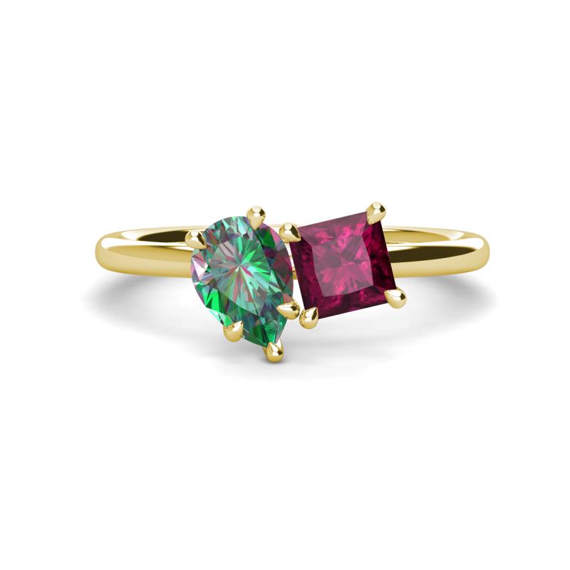 Zoya Pear Shape Lab Created Alexandrite & Princess Shape Rhodolite Garnet 2 Stone Duo Ring 