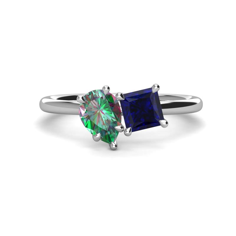 Zoya Pear Shape Lab Created Alexandrite & Princess Shape Lab Created Blue Sapphire 2 Stone Duo Ring 