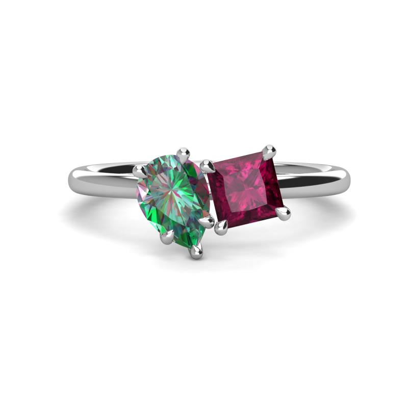 Zoya Pear Shape Lab Created Alexandrite & Princess Shape Rhodolite Garnet 2 Stone Duo Ring 
