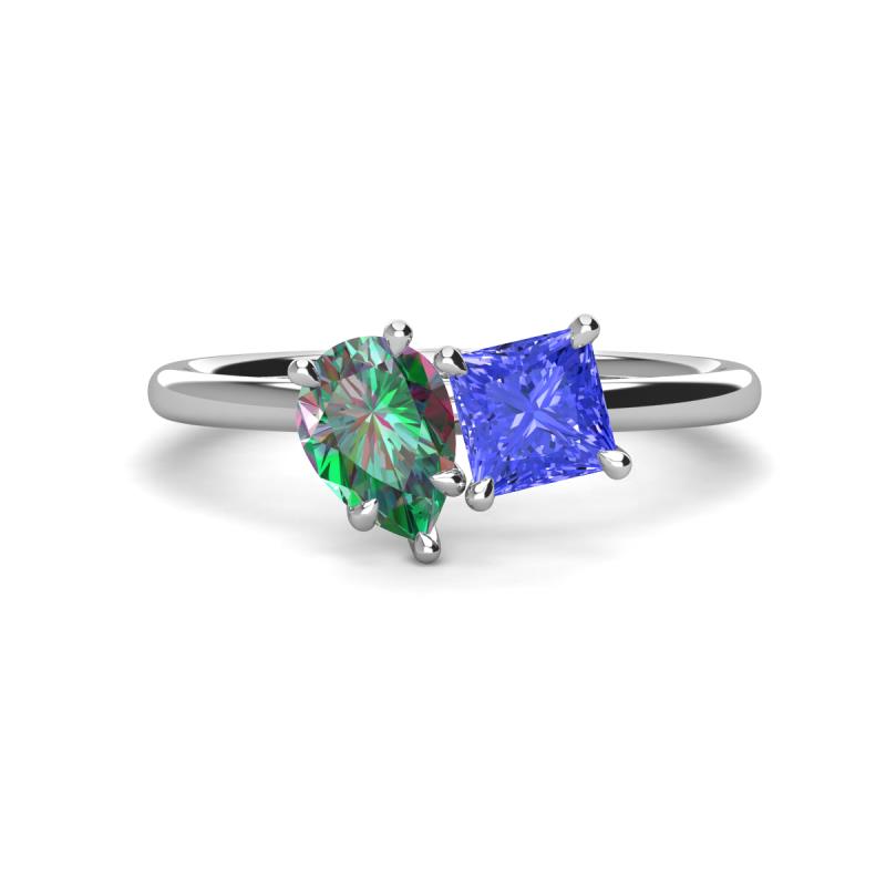 Zoya Pear Shape Lab Created Alexandrite & Princess Shape Tanzanite 2 Stone Duo Ring 