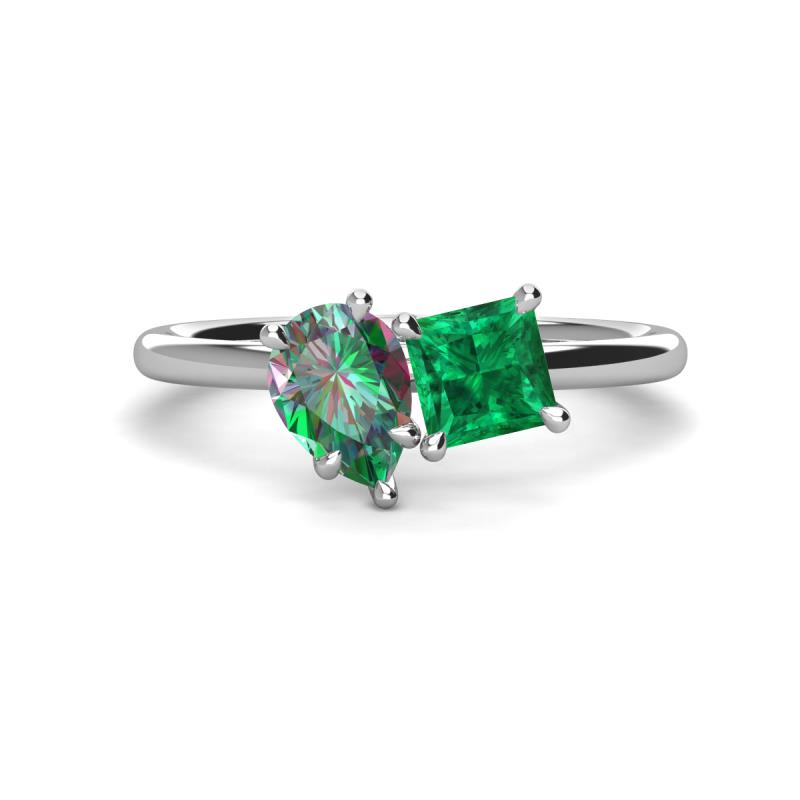 Zoya Pear Shape Lab Created Alexandrite & Princess Shape Lab Created Emerald 2 Stone Duo Ring 