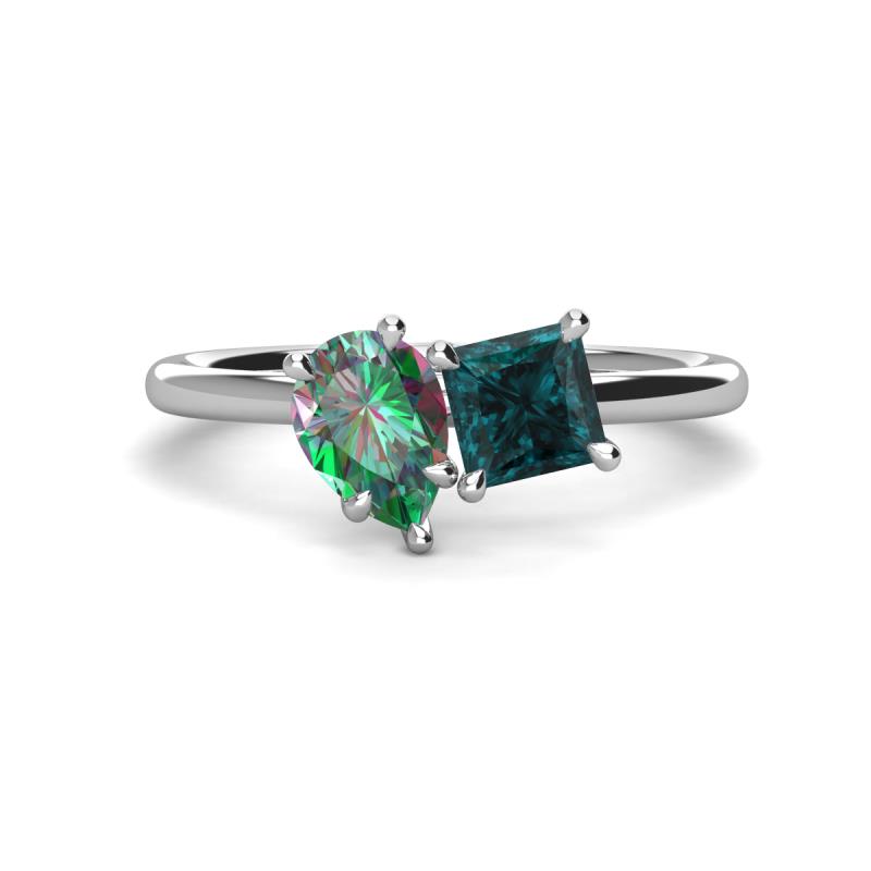 Zoya Pear Shape Lab Created Alexandrite & Princess Shape London Blue Topaz 2 Stone Duo Ring 