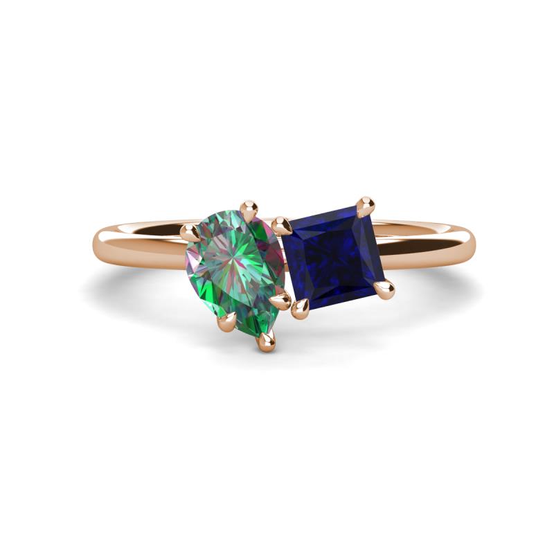Zoya Pear Shape Lab Created Alexandrite & Princess Shape Lab Created Blue Sapphire 2 Stone Duo Ring 