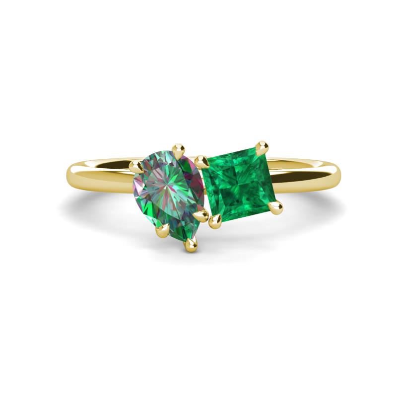 Zoya Pear Shape Lab Created Alexandrite & Princess Shape Lab Created Emerald 2 Stone Duo Ring 
