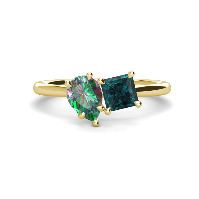 Zoya Pear Shape Lab Created Alexandrite & Princess Shape London Blue Topaz 2 Stone Duo Ring 
