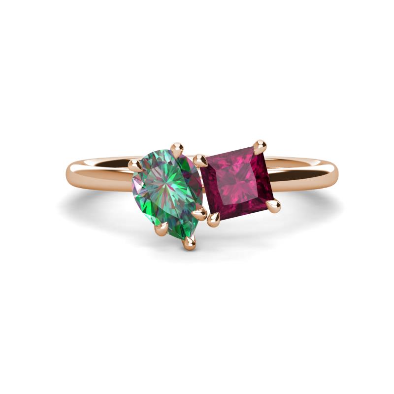 Zoya Pear Shape Lab Created Alexandrite & Princess Shape Rhodolite Garnet 2 Stone Duo Ring 