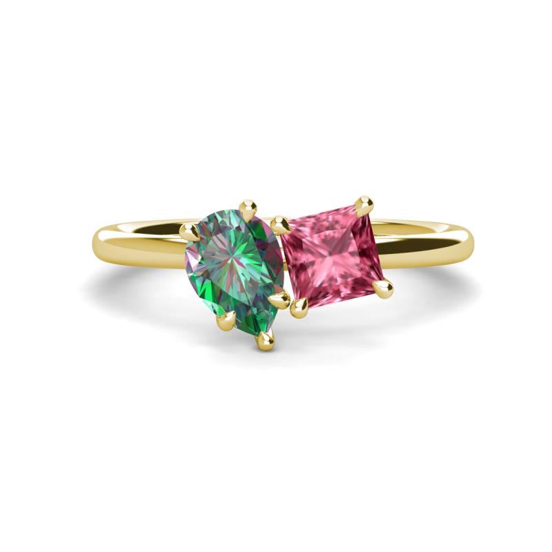 Zoya Pear Shape Lab Created Alexandrite & Princess Shape Pink Tourmaline 2 Stone Duo Ring 