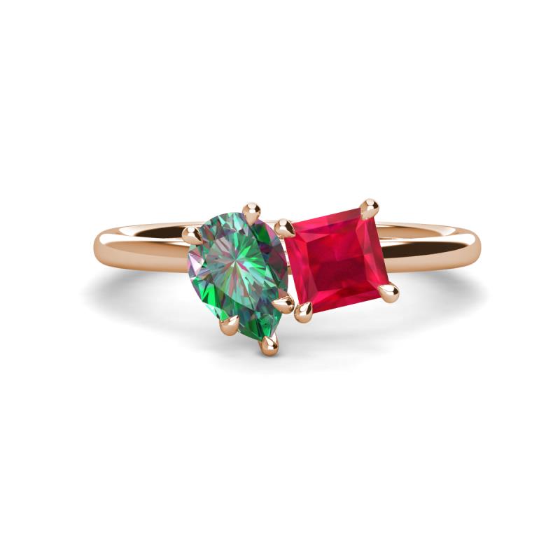 Zoya Pear Shape Lab Created Alexandrite & Princess Shape Lab Created Ruby 2 Stone Duo Ring 