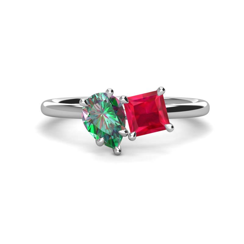 Zoya Pear Shape Lab Created Alexandrite & Princess Shape Lab Created Ruby 2 Stone Duo Ring 