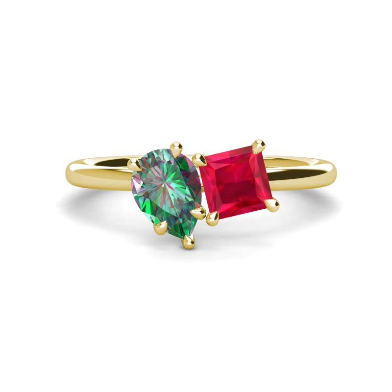Zoya Pear Shape Lab Created Alexandrite & Princess Shape Lab Created Ruby 2 Stone Duo Ring 