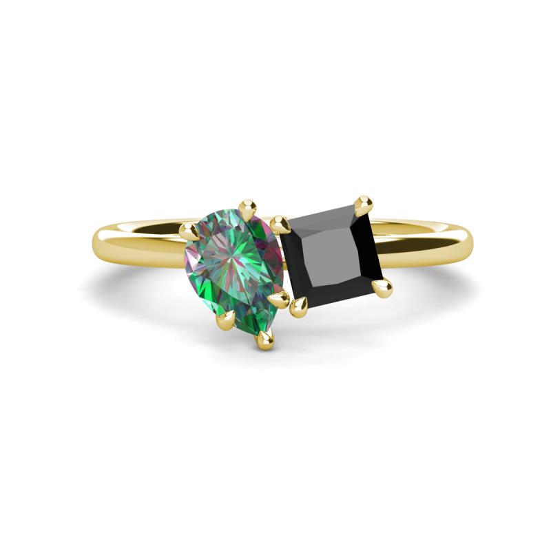 Zoya Pear Shape Lab Created Alexandrite & Princess Shape Black Diamond 2 Stone Duo Ring 