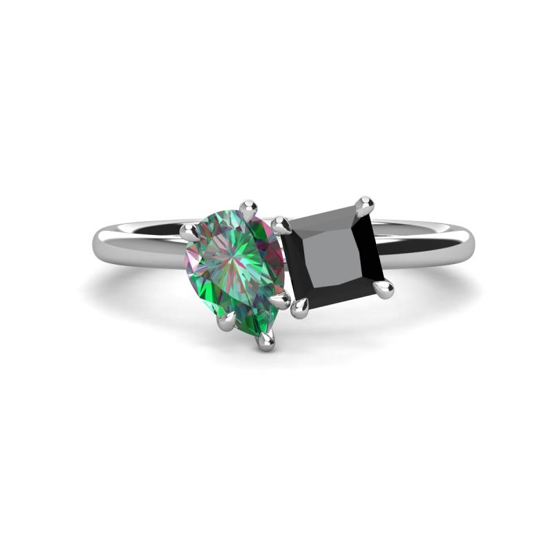 Zoya Pear Shape Lab Created Alexandrite & Princess Shape Black Diamond 2 Stone Duo Ring 