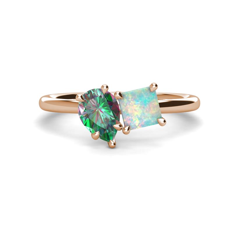 Zoya Pear Shape Lab Created Alexandrite & Princess Shape Lab Created Opal 2 Stone Duo Ring 