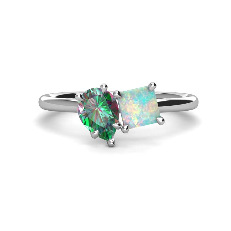 Zoya Pear Shape Lab Created Alexandrite & Princess Shape Lab Created Opal 2 Stone Duo Ring 