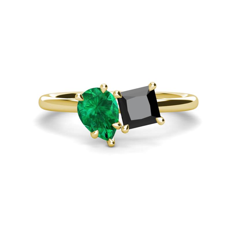 Zoya Pear Shape Emerald & Princess Shape Black Diamond 2 Stone Duo Ring 