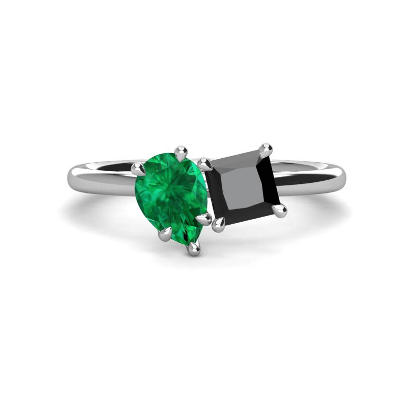 Zoya Pear Shape Emerald & Princess Shape Black Diamond 2 Stone Duo Ring 