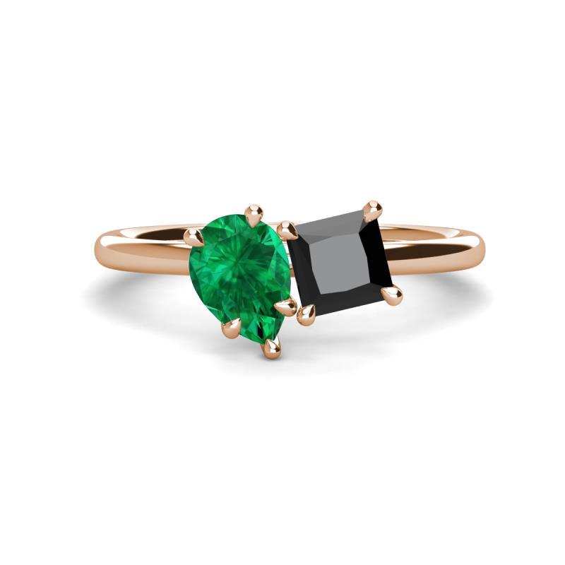 Zoya Pear Shape Emerald & Princess Shape Black Diamond 2 Stone Duo Ring 
