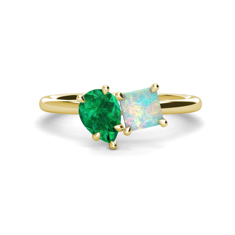 Zoya Pear Shape Emerald & Princess Shape Lab Created Opal 2 Stone Duo Ring 