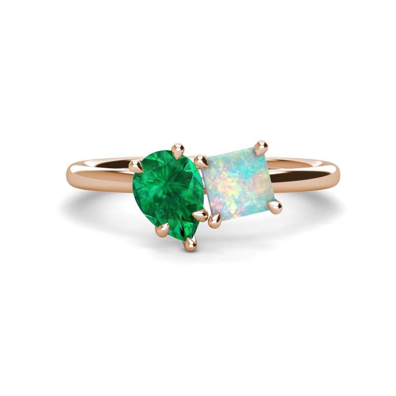 Zoya Pear Shape Emerald & Princess Shape Lab Created Opal 2 Stone Duo Ring 