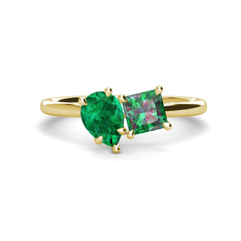 Zoya Pear Shape Emerald & Princess Shape Lab Created Alexandrite 2 Stone Duo Ring 