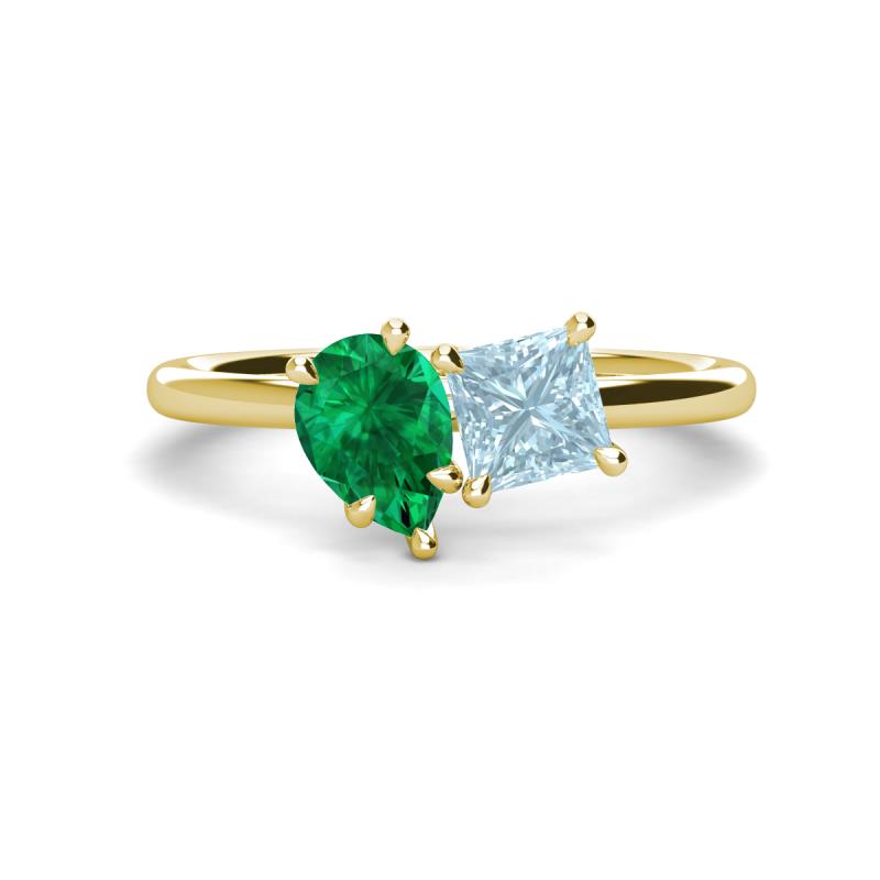 Zoya Pear Shape Emerald & Princess Shape Aquamarine 2 Stone Duo Ring 