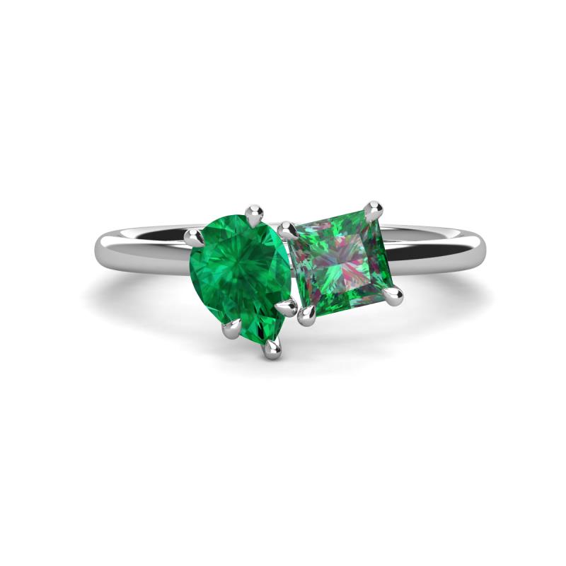 Zoya Pear Shape Emerald & Princess Shape Lab Created Alexandrite 2 Stone Duo Ring 