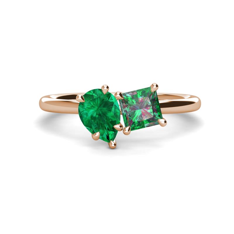 Zoya Pear Shape Emerald & Princess Shape Lab Created Alexandrite 2 Stone Duo Ring 