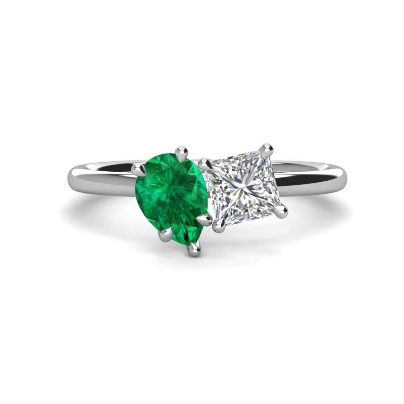Zoya Pear Shape Emerald & Princess Shape Forever Brilliant Moissanite 2 Stone Duo Ring 