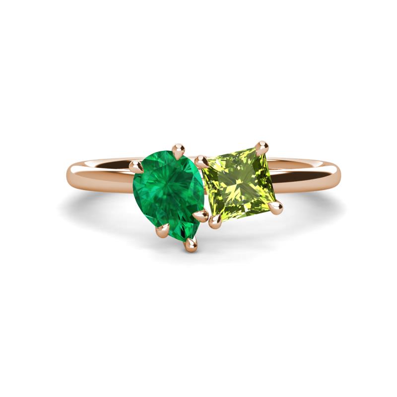 Zoya Pear Shape Emerald & Princess Shape Peridot 2 Stone Duo Ring 