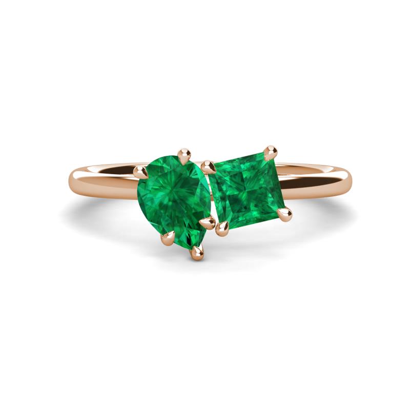 Zoya Pear Shape Emerald & Princess Shape Lab Created Emerald 2 Stone Duo Ring 