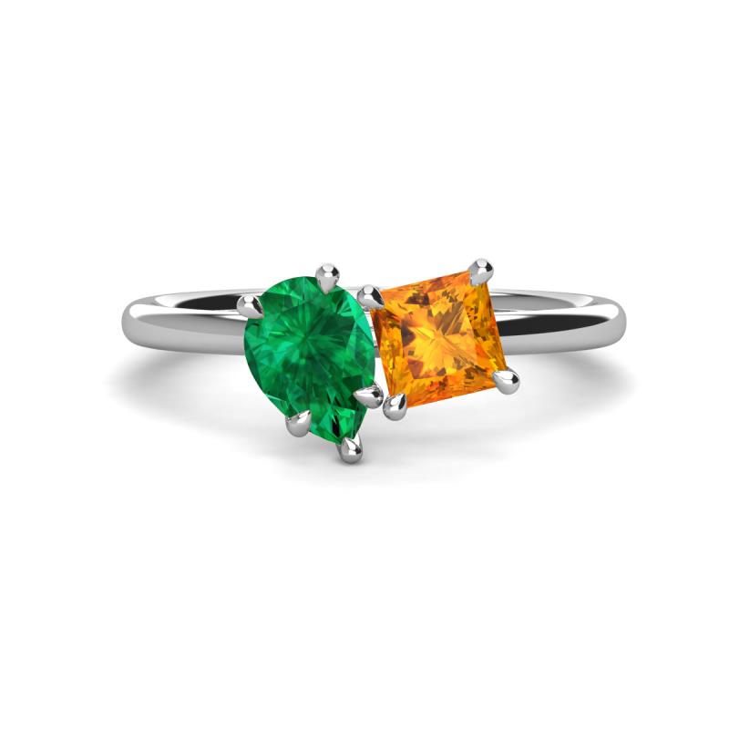 Zoya Pear Shape Emerald & Princess Shape Citrine 2 Stone Duo Ring 