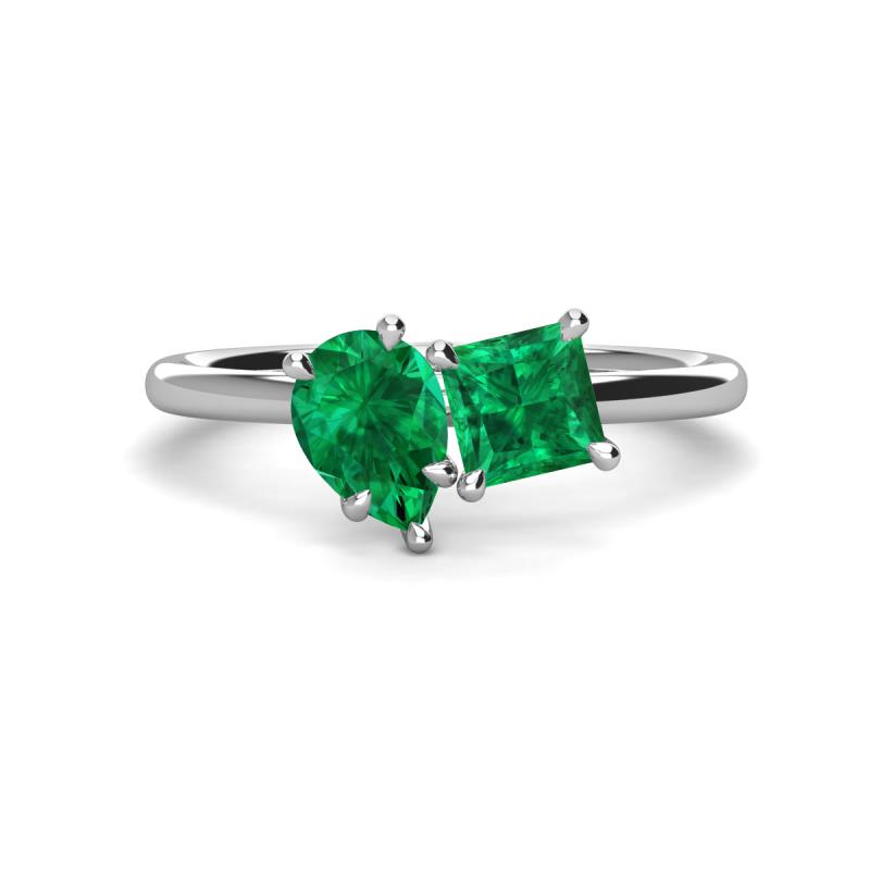 Zoya Pear Shape Emerald & Princess Shape Lab Created Emerald 2 Stone Duo Ring 
