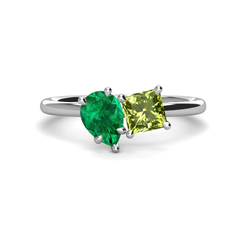 Zoya Pear Shape Emerald & Princess Shape Peridot 2 Stone Duo Ring 