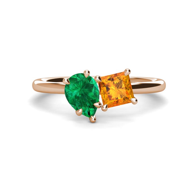 Zoya Pear Shape Emerald & Princess Shape Citrine 2 Stone Duo Ring 