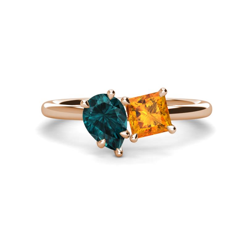 Zoya Pear Shape London Blue Topaz & Princess Shape Citrine 2 Stone Duo Ring 
