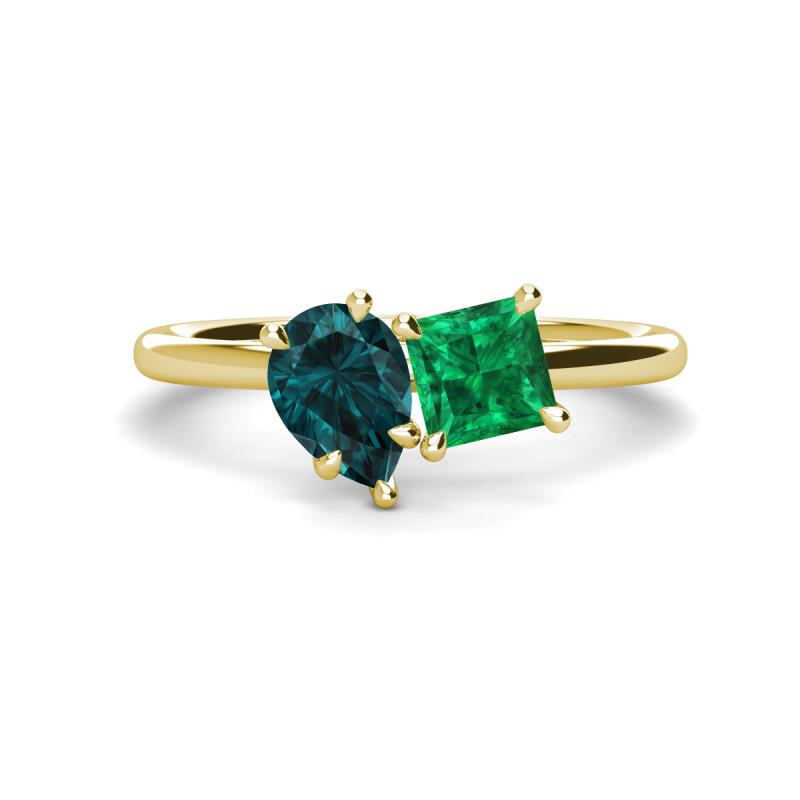 Zoya Pear Shape London Blue Topaz & Princess Shape Lab Created Emerald 2 Stone Duo Ring 