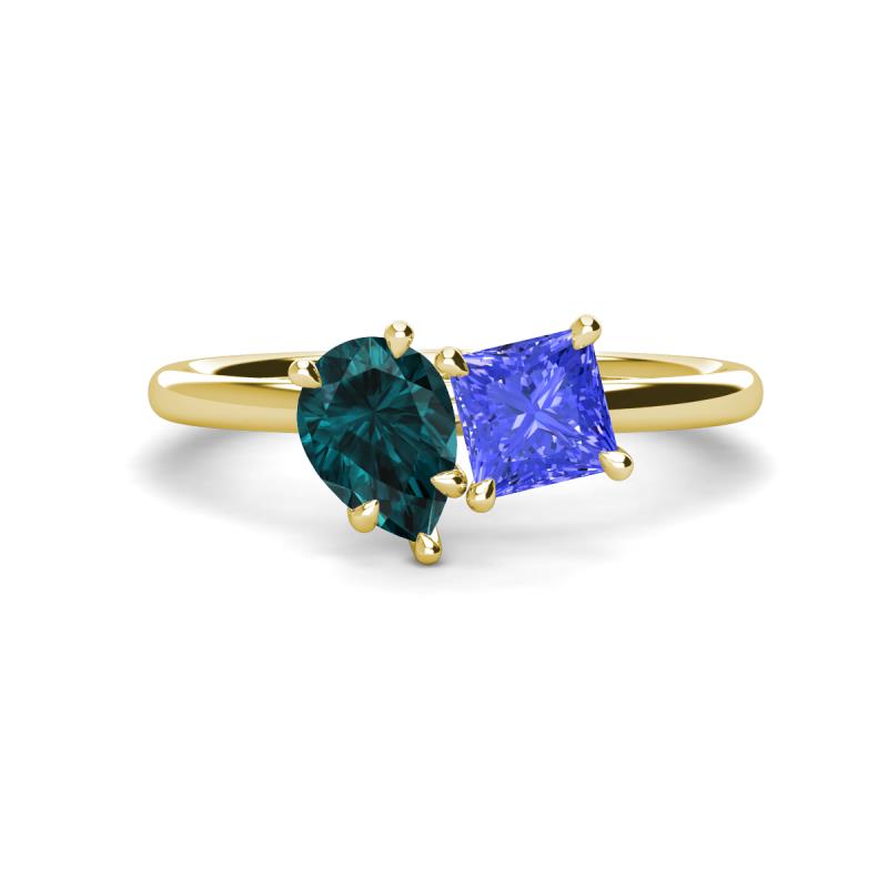 Zoya Pear Shape London Blue Topaz & Princess Shape Tanzanite 2 Stone Duo Ring 