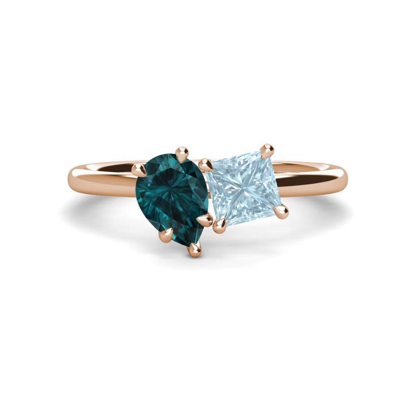 Zoya Pear Shape London Blue Topaz & Princess Shape Aquamarine 2 Stone Duo Ring 